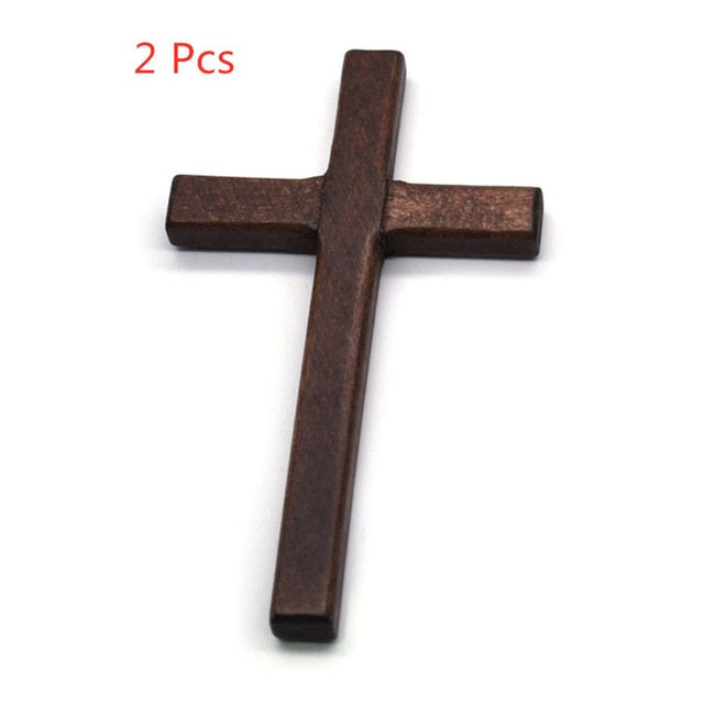 2pcs Handmade Wooden Crosses Crucifix Jesus Christ Ornaments Religious Charm Necklace Pendant Making