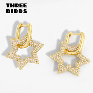 1 Pair Fashion Geometric Star Hoop Earrings Top Quaity Pacve Shiny Cz Crystal Star Earrings For Women Jewellery 2020